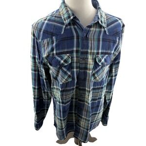 Guess Los Angeles Plaid Western Snap Long Sleeve Shirt Vintage Mens XLarge